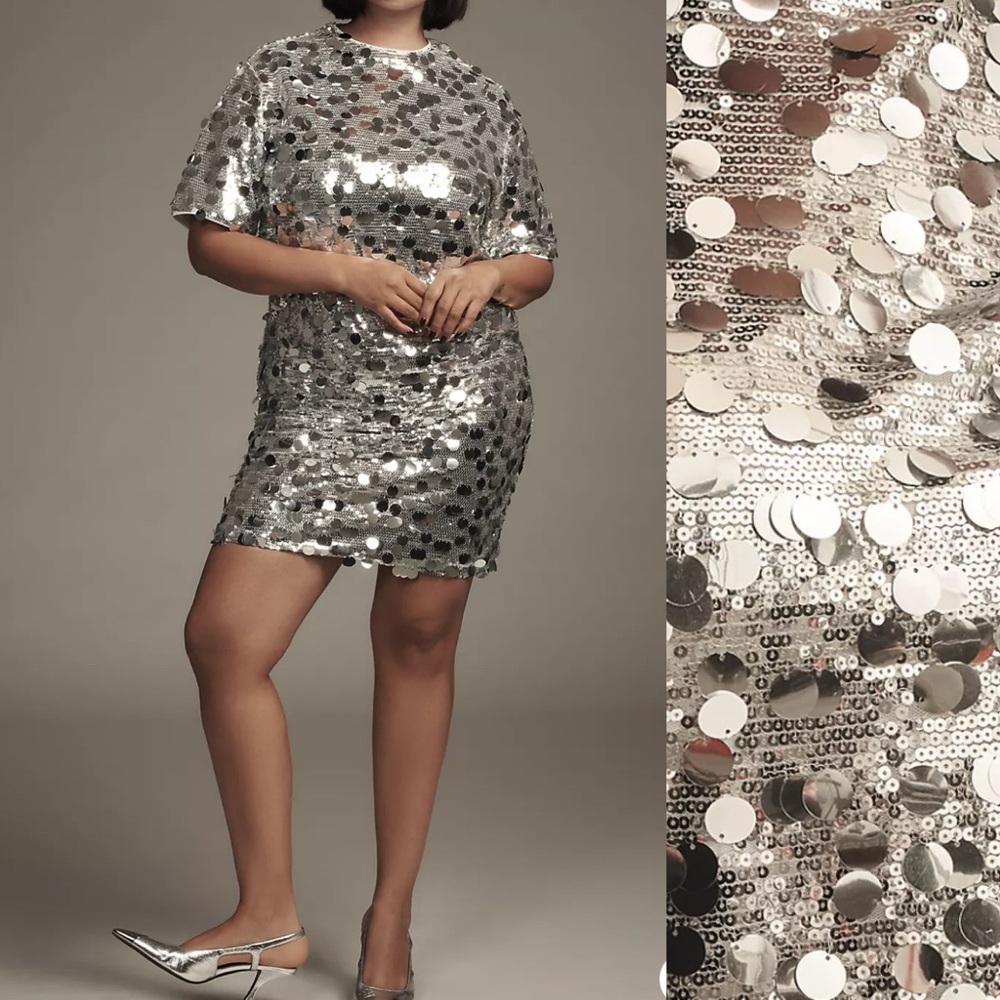 Anthropologie Silver Sequin Mini Dress